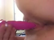 Wife dildo banging pussy until she has cum running into her asshole