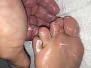 Sexy wifey abby having her delicate size 3s creamed and caressed